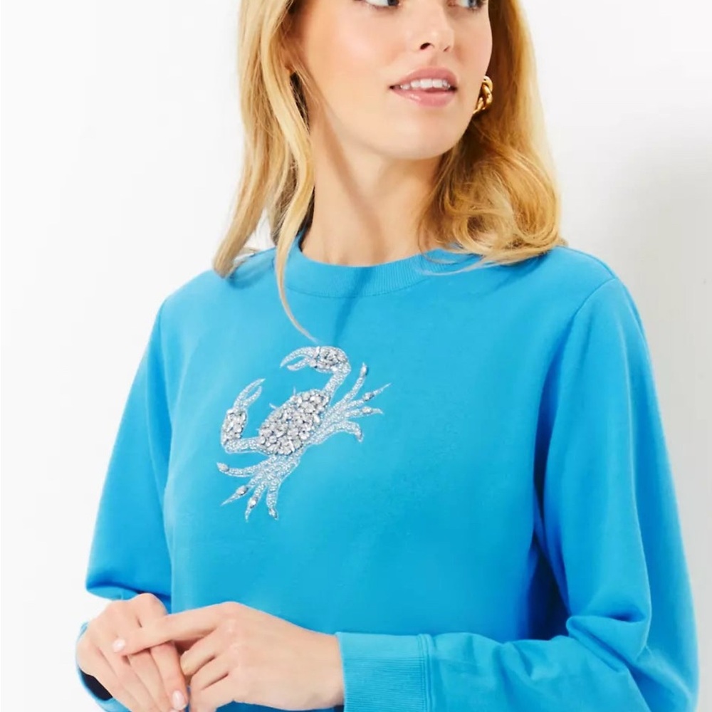 Lilly Pulitzer crab crystal Blue Embellished Sweatshirt